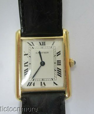 Vintage Classic 18k Gold Cartier Tank Watch 1140 White Dial W/ 18k Gold Buckle