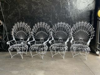 Vintage Set Of 4 Wrought Iron Metal Peacock Chairs 2