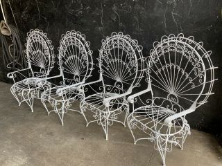 Vintage Set Of 4 Wrought Iron Metal Peacock Chairs 4