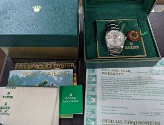 Vintage Rolex Steel Datejust Watch 1990 16220 - Box And All Papers
