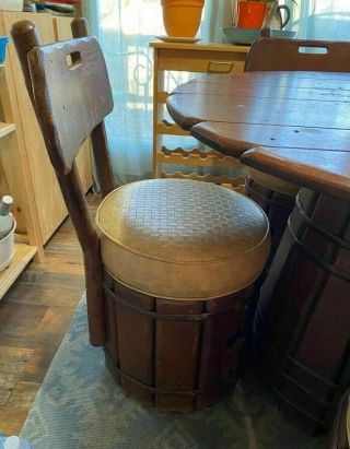 Vintage Rare Numbered & Signed Old Hickory Barrel Table W/4 Chairs, 2