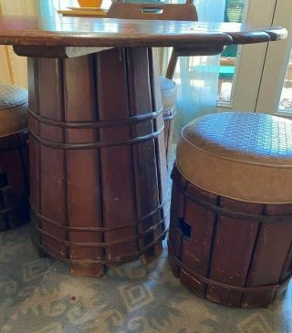 Vintage Rare Numbered & Signed Old Hickory Barrel Table W/4 Chairs, 4