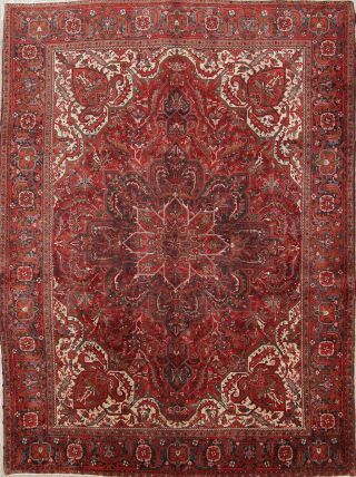 Vintage Geometric Red 10x13 Oriental Area Rug Hand Knotted Living Room/dinning