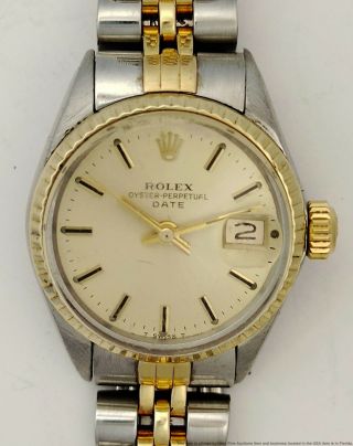 18k Gold Ss Rolex 6517 Ladies Oyster Perpetual Date Vintage Watch