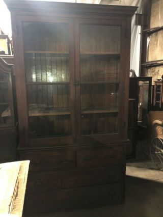 Vintage 2 Door Oak Upright Kitchen Hutch Cabinet Old Varnish 89” X 50.  5” X 15”
