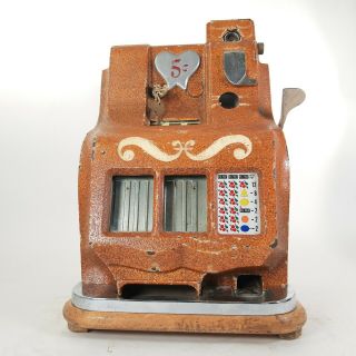 Vintage Wwii - Era 1940s Mills Qt Glitter Sweetheart 5 Cent Slot Machine