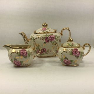 Vintage Sadler Cubed Teapot With Creamer And Lidded Sugar Bowl 3
