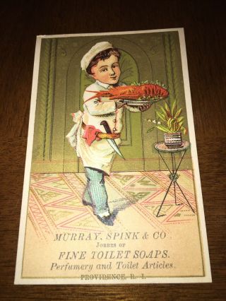 Murray Spink & Co Fine Toilet Soaps Victorian Trade Card Boy With Lobster Vtg