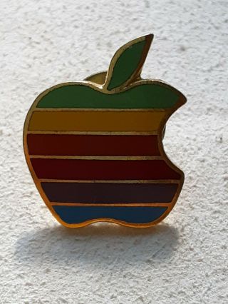 Vintage Apple Computer Mac Logo Lapel Enamel Hat Pin Back Macintosh Rainbow