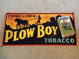 Vintage Plow Boy Smoke And Chew Tobacco Advertising Canvas Sign Banner Poster