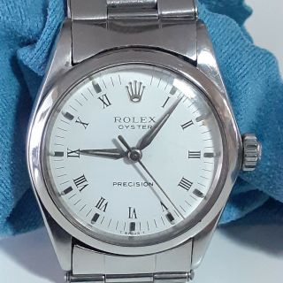 Vintage Rolex Oyster Precision Steel 31 Mm White Automatic Watch 6430 Circa 1963