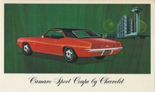1969 Chevrolet Camaro Sport Coupe Dealer Nos Promotional Postcard Vg,  ^