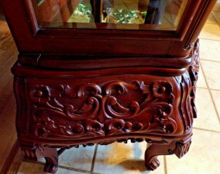 Vintage Hand Carved Early 1940 ' s Rococo Revival Style Mahogany Curio Cabinet 4