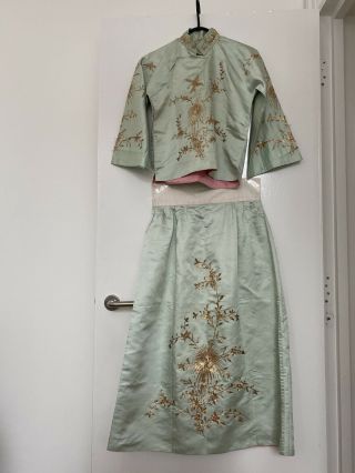 1920s Antique Chinese Embroidery Set Of Wedding Dress,  Cheongsam,  Jacket & Skirt