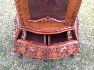Vintage 50 ' s China Cabinet Curio With Eagle Top Design With 2 Bottom Drawers 5