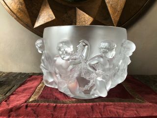 Lalique Art Glass Vintage Luxembourg Cherubs Frosted French Crystal Bowl
