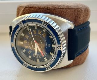 Vintage 1970 ' s AQUADIVE Time - Depth Model 50 Swiss Made Watch Blue Dial 4