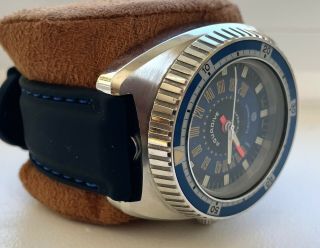 Vintage 1970 ' s AQUADIVE Time - Depth Model 50 Swiss Made Watch Blue Dial 5