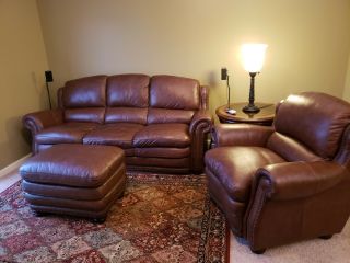 Vintange Autumn Leather Sofa and Chair,  with Ottoman (Brown) 2