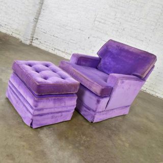 Mid Century Modern Purple Velvet Lawson Style Vintage Club Chair and Ottoman 2