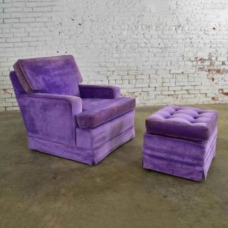 Mid Century Modern Purple Velvet Lawson Style Vintage Club Chair and Ottoman 6