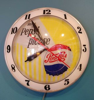 Vintage Say Pepsi Please Lighted Double Bubble Clock Vtg Old