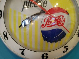 Vintage Say Pepsi Please Lighted Double Bubble Clock Vtg Old 2