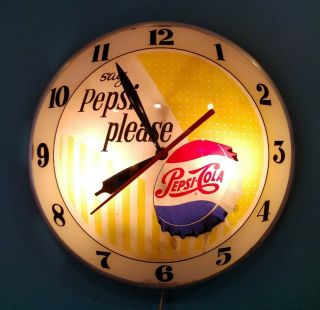 Vintage Say Pepsi Please Lighted Double Bubble Clock Vtg Old 6
