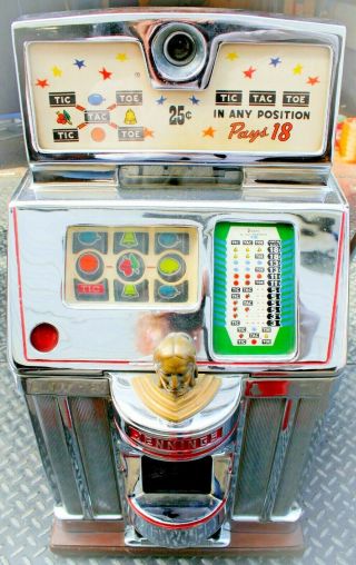 Vintage Jennings Indian Head 25 Cent Tic Tac Toe Casino Slot Machine
