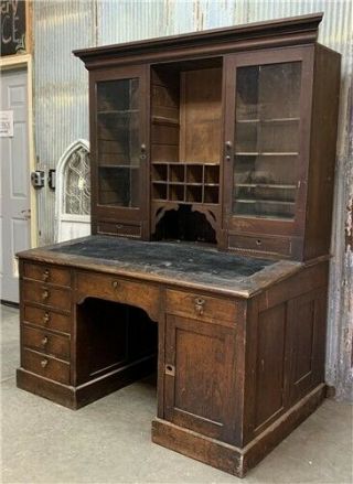 Vintage Writing Desk Hutch,  Wood Office Desk,  Railroad Cabinet,  Teacher Desk 4