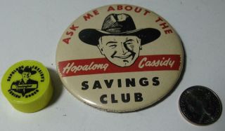 Vintage 1950 Hopalong Cassidy Savings Club 3 " Round Pinback Pin,  Sharpener
