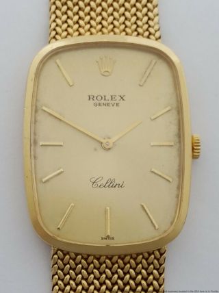 Rolex Cellini 18k Gold Mens Vintage Wrist Watch Mesh Bracelet Running