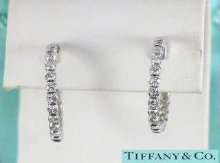 Rare Vintage Tiffany & Co Platinum 3.  50ct Round Diamond Screw Back Hoop Earrings