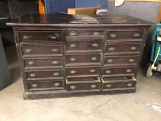 Awesome Vintage 15 Drawer Apothecary Cabinet Pine W Brass Hardware 55/27/34.  5”