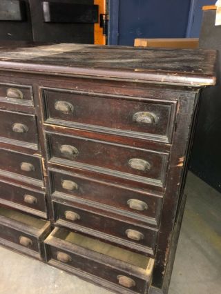 AWESOME vintage 15 drawer apothecary cabinet PINE w brass hardware 55/27/34.  5” 3