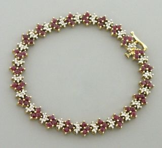 Vintage 14k Yellow Gold Ruby Diamond Princess Cut Ladies Tennis Bracelet 4.  83ct