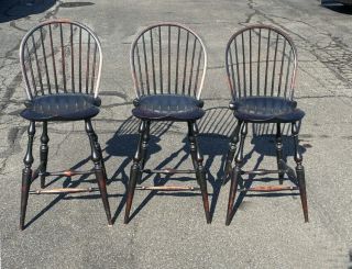 Vintage Set Of 3 Matching D.  R.  Dimes Country Windsor Island Bar Chairs In Black