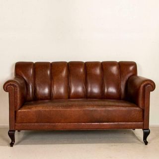 Vintage Leather Loveseat and Club Chairs,  Set of 3 3