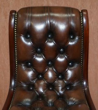 SUBLIME SET OF EIGHT VINTAGE CHESTERFIELD MAHOGANY BROWN LEATHER DINING CHAIRS 8 6