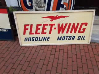 Old Vintage Fleet Wing Motor Oil Tin Gas Pump Oil Gasoline 6 Ft By 2ft 10 In