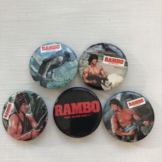 5 Rambo Pinback Buttons 1 " Small First Blood Part 2 Sylvester Stallone Movie Pin