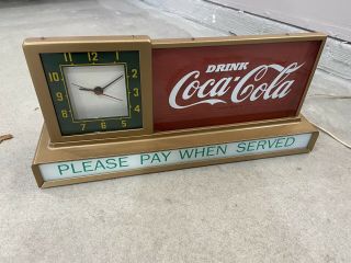 Rare Vintage Drink Coca Cola Light Up Counter Top Advertising Clock 1950s