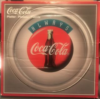 Vintage “always Coca Cola” Clear Glass 13 " Round Serving Tray Platter Coke 1995