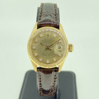 Ladies Rolex Datejust 18k Solid Gold Factory Diamond Dial Vintage Watch 6917