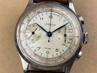 LEMANIA 1950s MILITARY STYLE CHRONOGRAPH LARGE VINTAGE MEN ' S WATCH 2