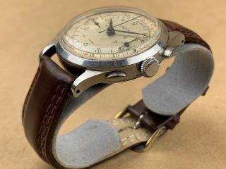 LEMANIA 1950s MILITARY STYLE CHRONOGRAPH LARGE VINTAGE MEN ' S WATCH 3