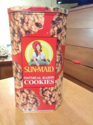 Sun Maid Oatmeal Raisin Cookies Tin / Natco Tins / Vibrant - Collector