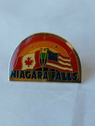 Niagara Falls Souvenir Lapel Pin United States And Canada Flags