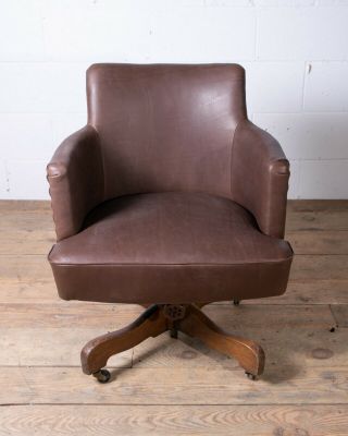 Vintage Hillcrest Tub Desk Office Chair Restored leather Upholstery 2