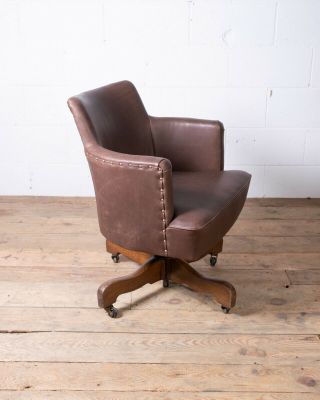 Vintage Hillcrest Tub Desk Office Chair Restored leather Upholstery 3